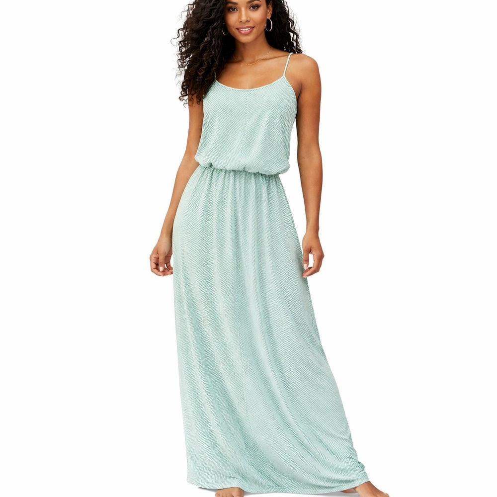 US Los Angeles Mint Green & White Striped Maxi Dress Medium | Adjustable Straps
